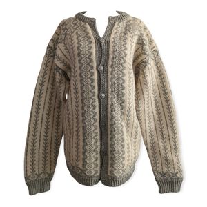 Traditional Nordic Knitted Wool Cardigan ~ Swedish Norwegian Aran